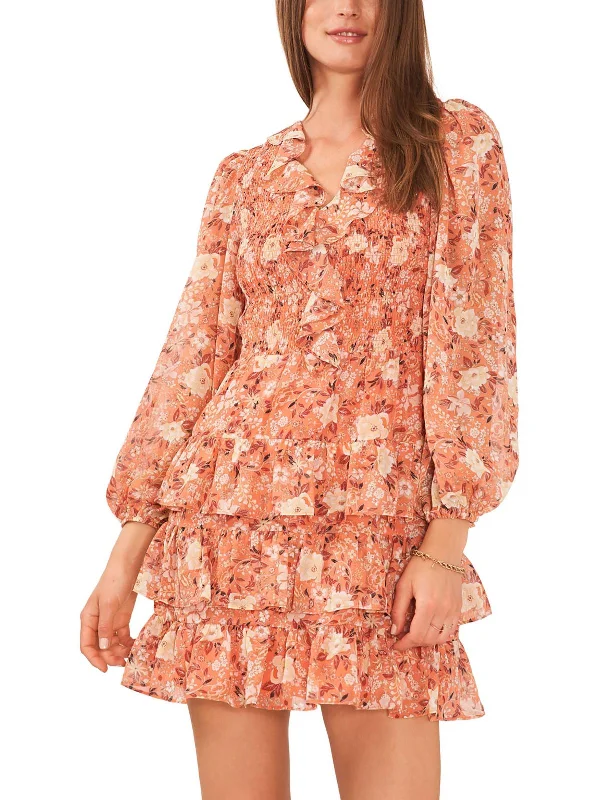 Womens Ruffled Smocked Babydoll Dress Tunics Velvet soft