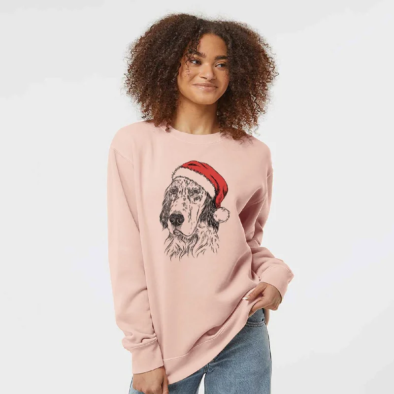 Santa Hutch the English Setter - Unisex Pigment Dyed Crew Sweatshirt Cotton Hoodie Fleece Lining Warmth