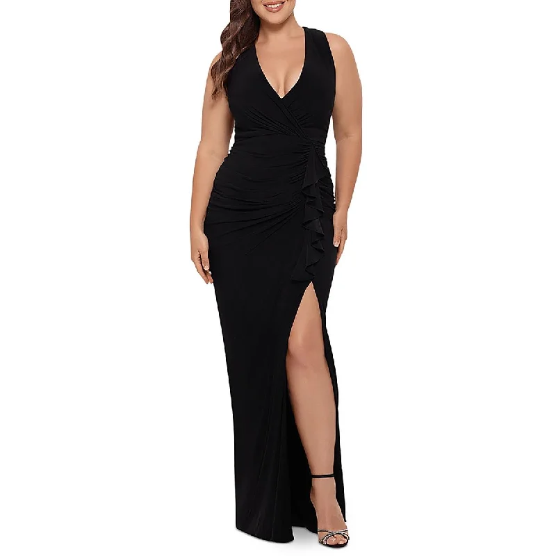 Plus Womens Ruched Polyester Evening Dress Bodycon Club Sequined