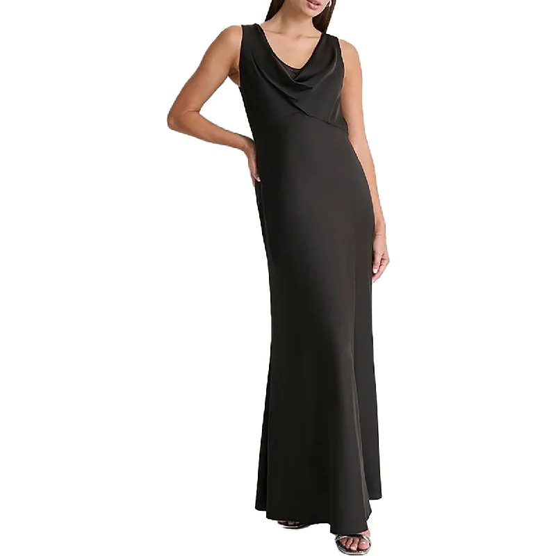 Womens Ruched Polyester Evening Dress Turtleneck Neckline Stylish