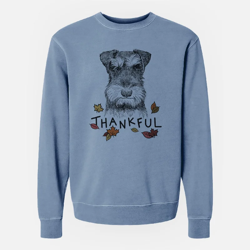 Thankful Murphy the Mini Schnauzer - Unisex Pigment Dyed Crew Sweatshirt Hoodie with Pastel Soft Subtle