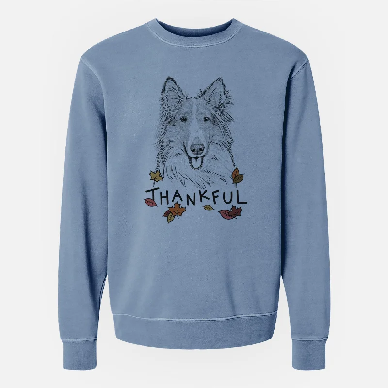 Thankful Conrad the Rough Collie - Unisex Pigment Dyed Crew Sweatshirt Hoodie with Zipper Placket Modern Functional