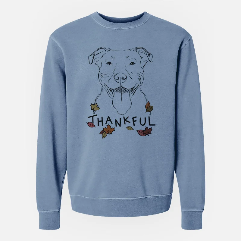Thankful Major the Pitbull - Unisex Pigment Dyed Crew Sweatshirt Hoodie with Distressed Vintage Worn