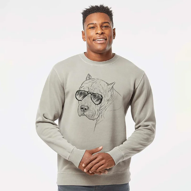 Aviator Precious the Staffordshire Terrier - Unisex Pigment Dyed Crew Sweatshirt Hoodie with Illustration Artistic Creative