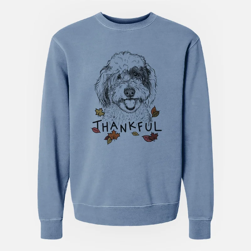 Thankful Sherlock the Sheepadoodle - Unisex Pigment Dyed Crew Sweatshirt Hooded Sweatshirt Casual Wear Street Style