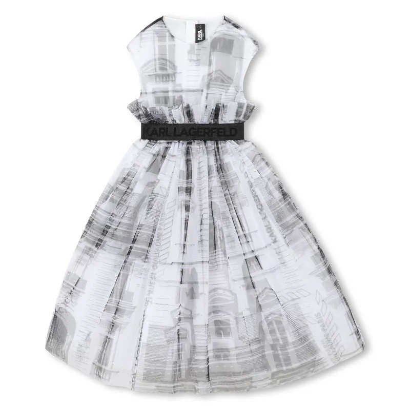 White and Black Ceremony Long Mesh Dress Boatneck Modish Everyday