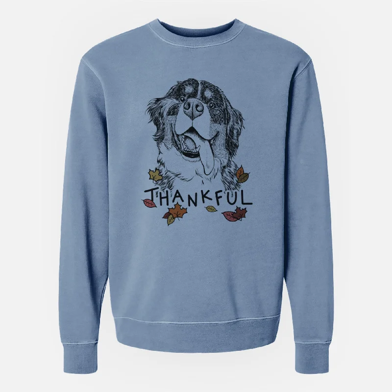 Thankful Theo the Bernese Mountain Dog - Unisex Pigment Dyed Crew Sweatshirt Hoodie with Hem Frayed Vintage Worn