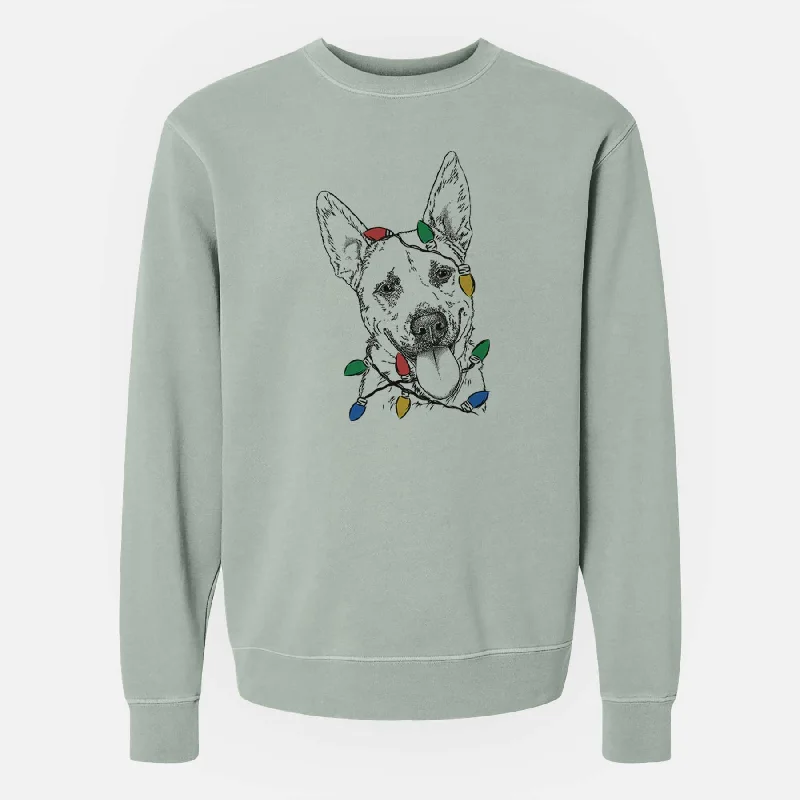 Christmas Lights Charlie the Mixed Breed - Unisex Pigment Dyed Crew Sweatshirt Hoodie with High-Low Hem Asymmetrical Trendy