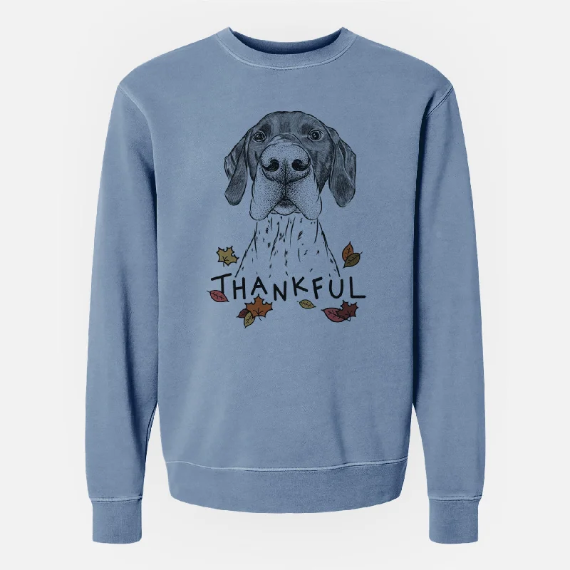 Thankful Booze the German Shorthaired Pointer - Unisex Pigment Dyed Crew Sweatshirt Hoodie with Velcro Closure Adjustable Secure