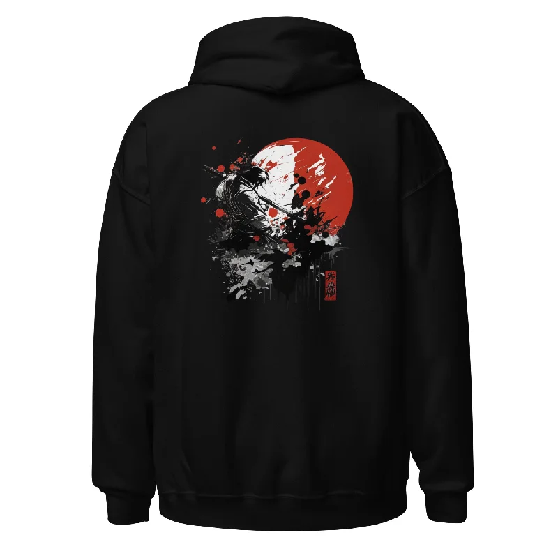 Hoodie - Warrior with Red Moon Hoodie with Mock Neck Collared Structured