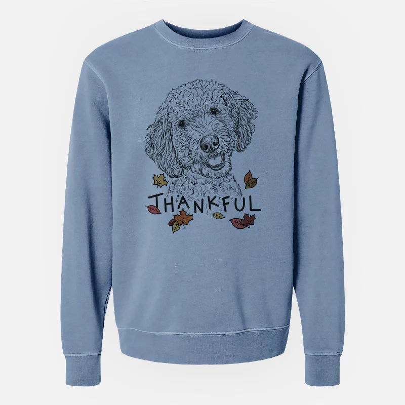 Thankful Gizmo the Goldendoodle - Unisex Pigment Dyed Crew Sweatshirt Hoodie with Cuffed Sleeves Snug Secure