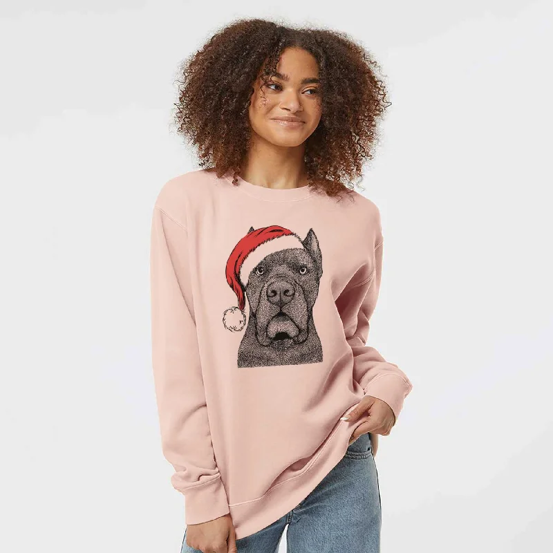 Santa Bruno the Cane Corso - Unisex Pigment Dyed Crew Sweatshirt Hoodie with Hem Applique Textured Unique