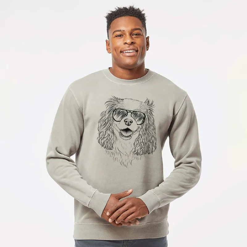 Aviator Halley Comet the Cavalier King Charles Spaniel - Unisex Pigment Dyed Crew Sweatshirt Hoodie with Cropped Fit Short Trendy