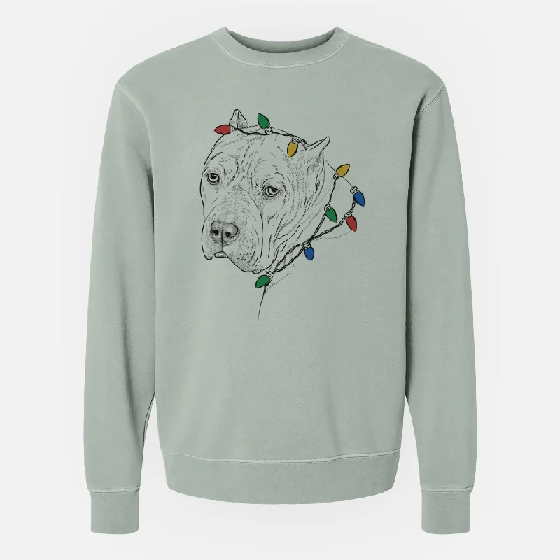 Christmas Lights Precious the Staffordshire Terrier - Unisex Pigment Dyed Crew Sweatshirt Hoodie with Typography Text Message