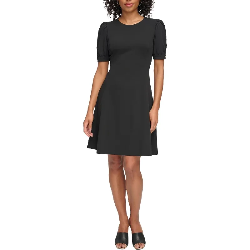 Womens Solid Crepe Fit & Flare Dress Off-the-shoulder Chic Trendy