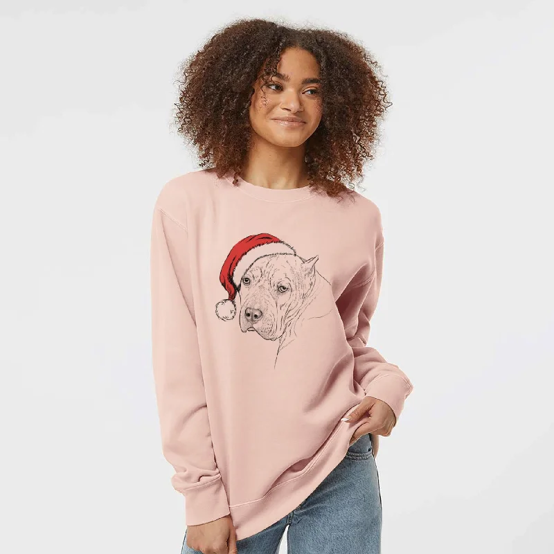 Santa Precious the Staffordshire Terrier - Unisex Pigment Dyed Crew Sweatshirt Hoodie with Applique Textured Unique