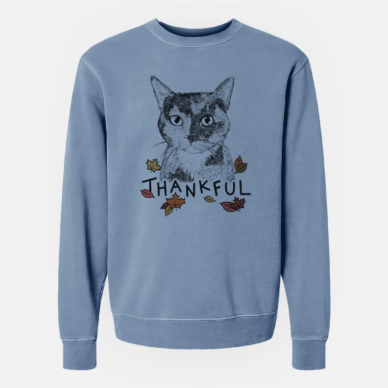 Thankful Spooky Kitty the Tortoiseshell Cat - Unisex Pigment Dyed Crew Sweatshirt Oversized Hoodie Comfort Casual