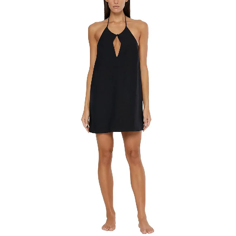 Womens Solid Linen Halter Dress Maxi Flowy Bohemian