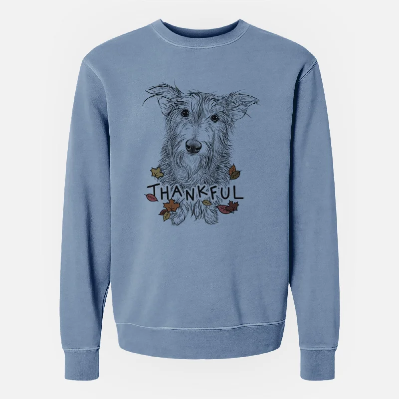 Thankful Frida Doggo the Rescue Terrier Mix - Unisex Pigment Dyed Crew Sweatshirt Hoodie with Turtle Neck Cozy Winter