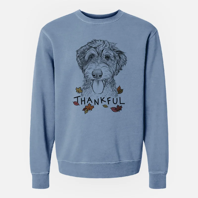 Thankful Myrtle Mae the Aussiedoodle - Unisex Pigment Dyed Crew Sweatshirt Hoodie with Gradient Ombre Colorful