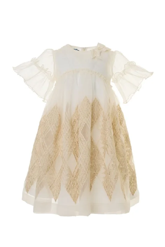 Gold Embroidered Organza Dress Tunic Top Casual