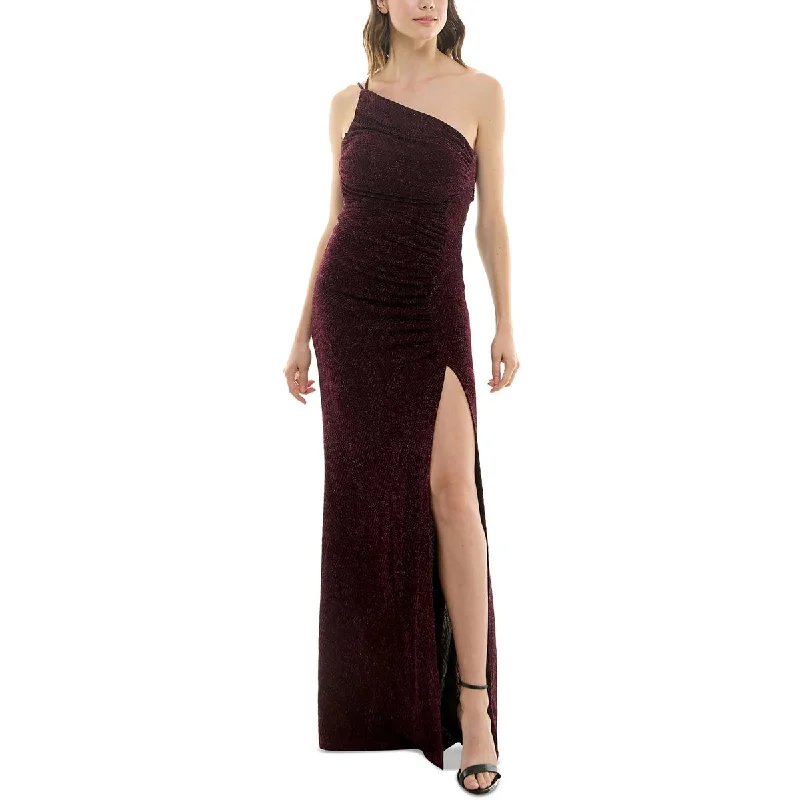 Juniors Womens Ruched Textured Evening Dress Crew Neckline Casual