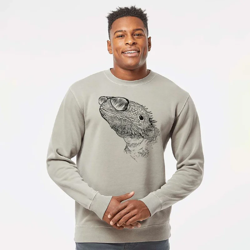 Aviator Ash the Bearded Dragon - Unisex Pigment Dyed Crew Sweatshirt Hoodie with Zipper Versatile Modern