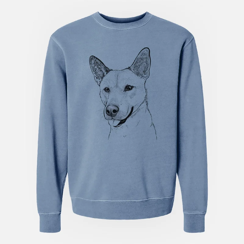 Bare Kulfi the Jindo Shiba Inu Mix - Unisex Pigment Dyed Crew Sweatshirt Hoodie with Velcro Closure Adjustable Secure