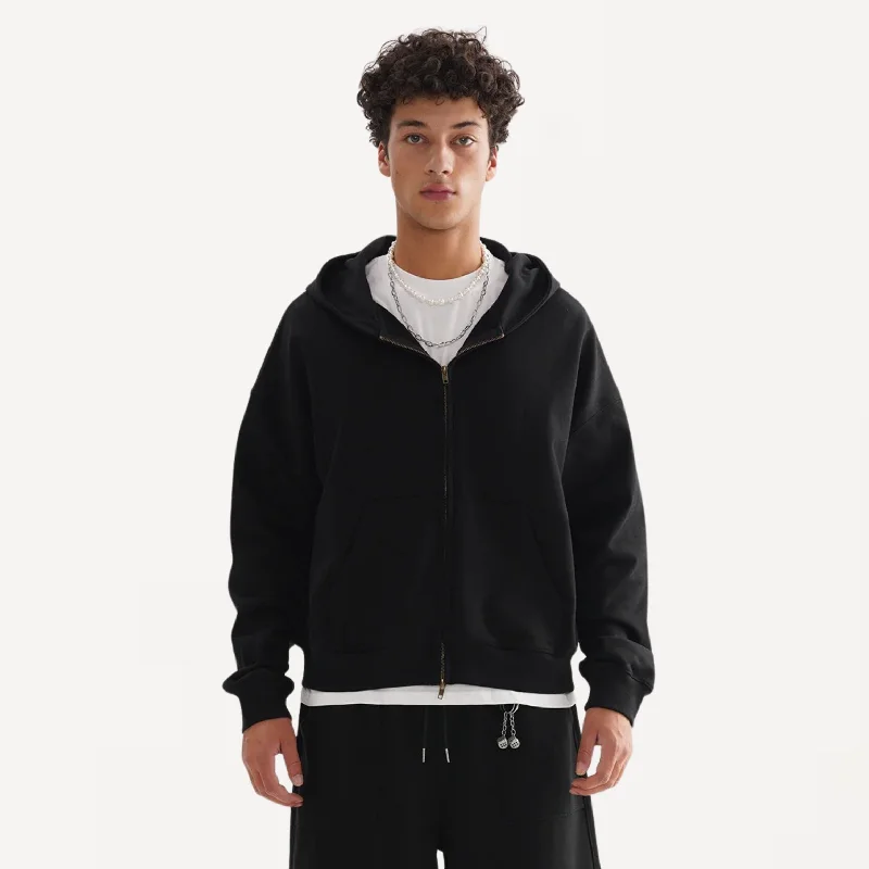 Unisex Luxe Crop Zipper Hoodie | Blank House Hoodie with Monochrome Minimalist Simple