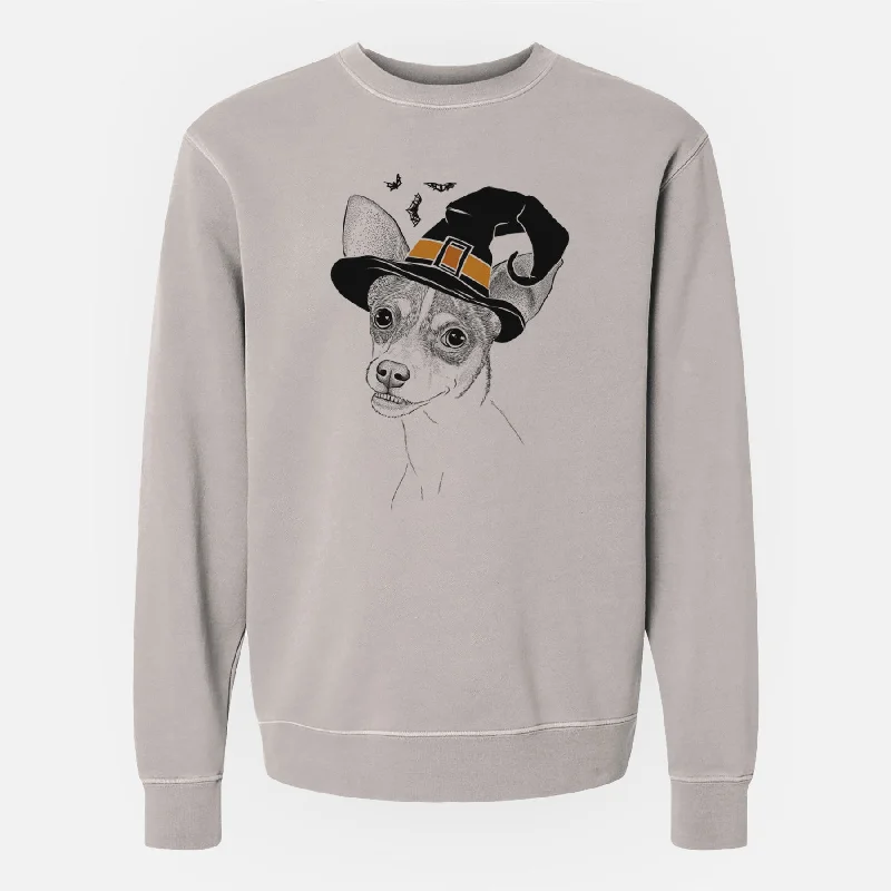 Witch Kailani the Chihuahua Mix - Unisex Pigment Dyed Crew Sweatshirt Hoodie with Thumb Holes Functional Cozy
