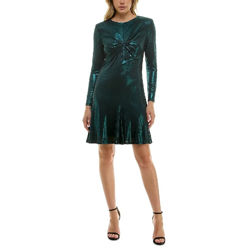Petites Womens Metallic Polyester Fit & Flare Dress Tunics Office stylish