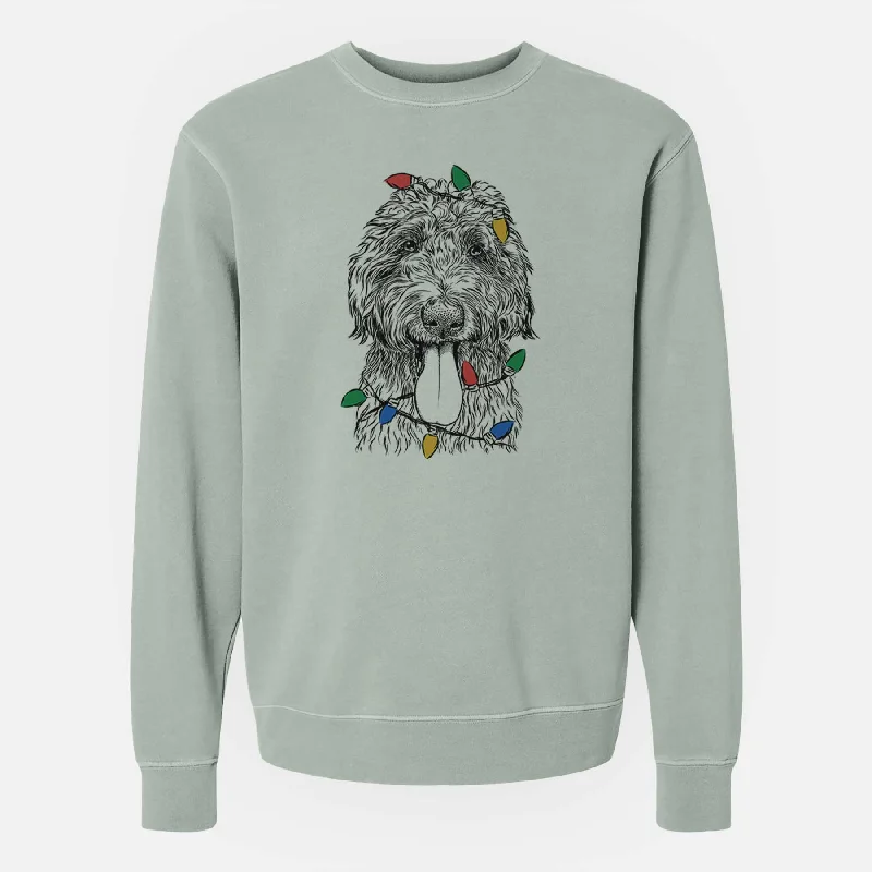 Christmas Lights CiCi Paulk the Aussiedoodle - Unisex Pigment Dyed Crew Sweatshirt Hoodie with Magnetic Closure Innovative Modern