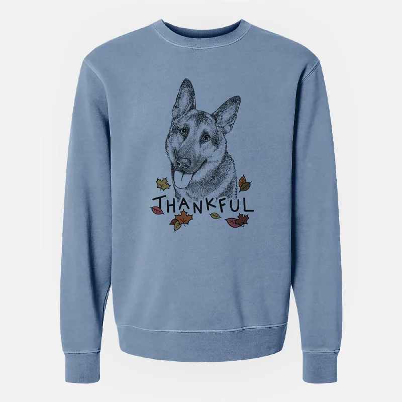Thankful Whitaker the German Shepherd - Unisex Pigment Dyed Crew Sweatshirt Hoodie with Hem Ribbing Snug Secure