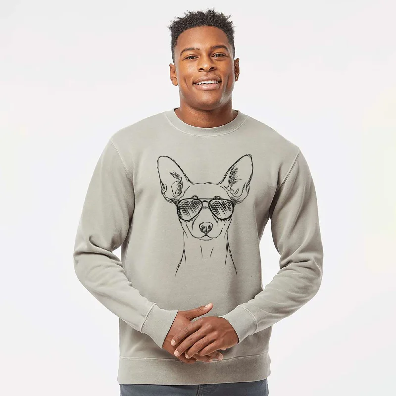 Aviator Chillie the Mini Pinscher - Unisex Pigment Dyed Crew Sweatshirt Hoodie with Belted Waist Structured Tailored