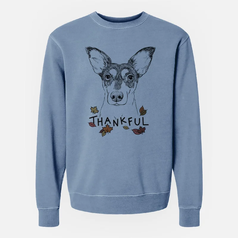 Thankful Chloe the Doxie Mix - Unisex Pigment Dyed Crew Sweatshirt Hoodie with Hem Patch Decorative Personalized