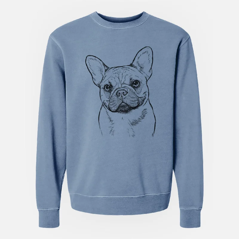 Bare Chew Chew the French Bulldog - Unisex Pigment Dyed Crew Sweatshirt Hoodie with Tied Waist Feminine Flattering
