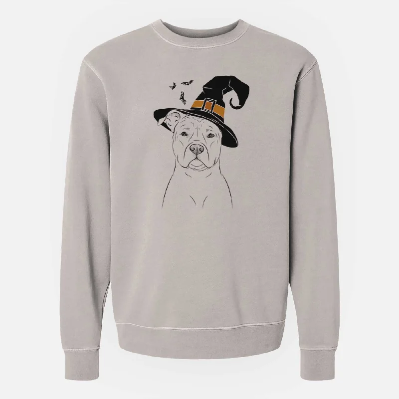 Witch Jethro the American Staffordshire Terrier - Unisex Pigment Dyed Crew Sweatshirt Hoodie with Hem Lace Feminine Delicate