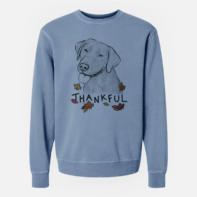 Thankful Zeppelin the Black Labrador - Unisex Pigment Dyed Crew Sweatshirt Hoodie with Back Slit Movement Comfort