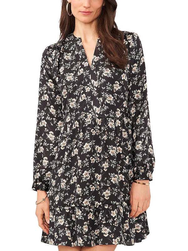 Womens Mini Floral Print Sheath Dress Tunics Fall fleece