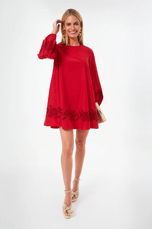 Engine Red Rose Embroidered Ella Dress Tunics Evening elegant