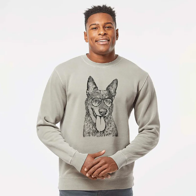 Aviator Madison the Blue Heeler - Unisex Pigment Dyed Crew Sweatshirt Hoodie with Cuffed Sleeves Snug Secure