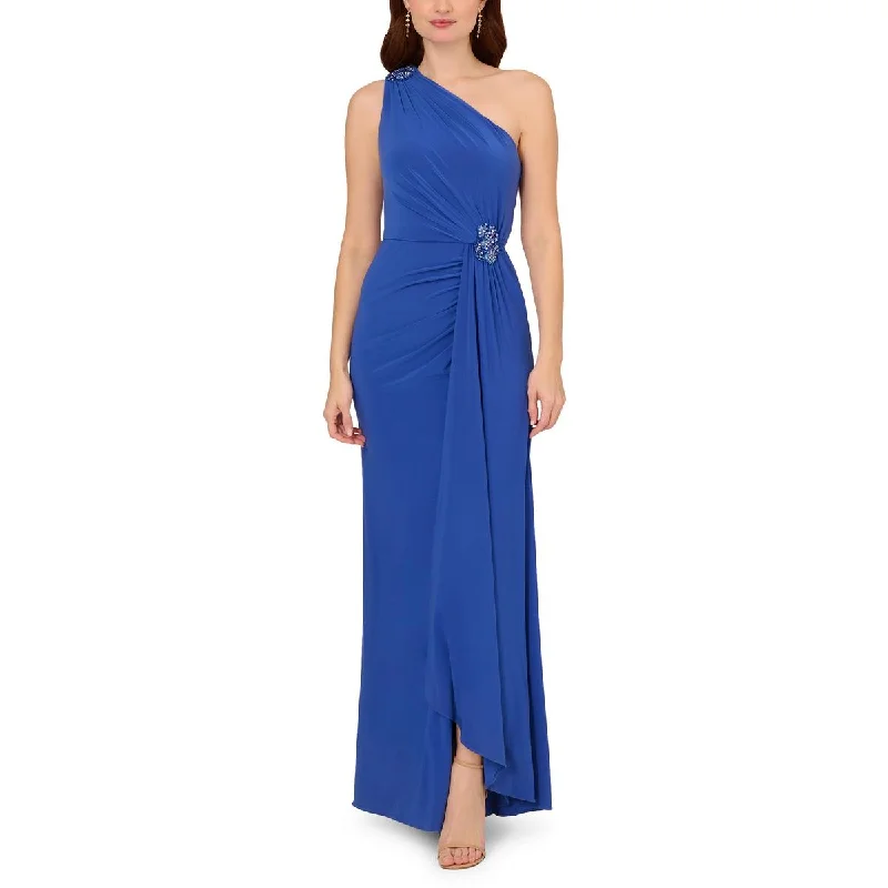 Adrianna Papell Womens Petites Embellished One Shoulder Evening Dress Tunics Lace romantic