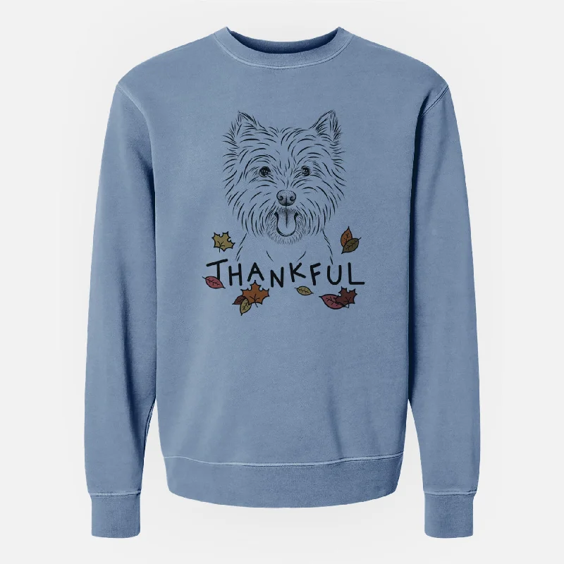 Thankful Welma the West Highland Terrier - Unisex Pigment Dyed Crew Sweatshirt Hoodie with Hem Lace Feminine Delicate