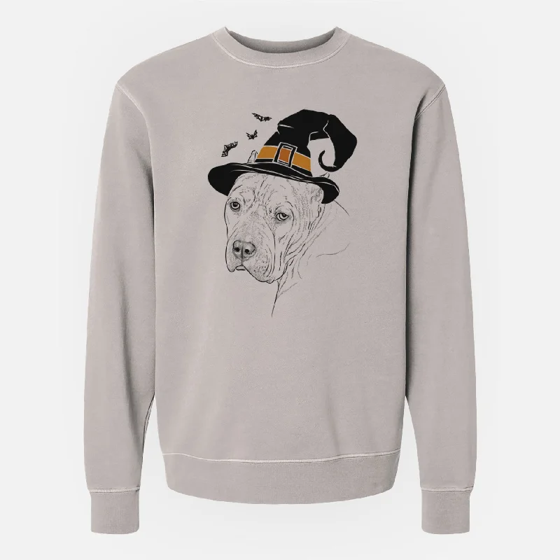 Witch Precious the Staffordshire Terrier - Unisex Pigment Dyed Crew Sweatshirt Hoodie with Stripes Bold Sporty