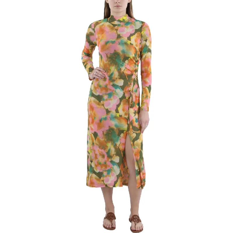 Womens Floral Print Polyester Sheath Dress Tunics Velvet soft