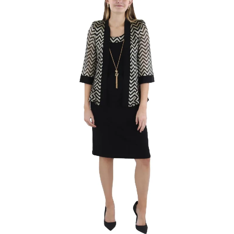 Womens Chevron Metallic Two Piece Dress Tunics Formal black