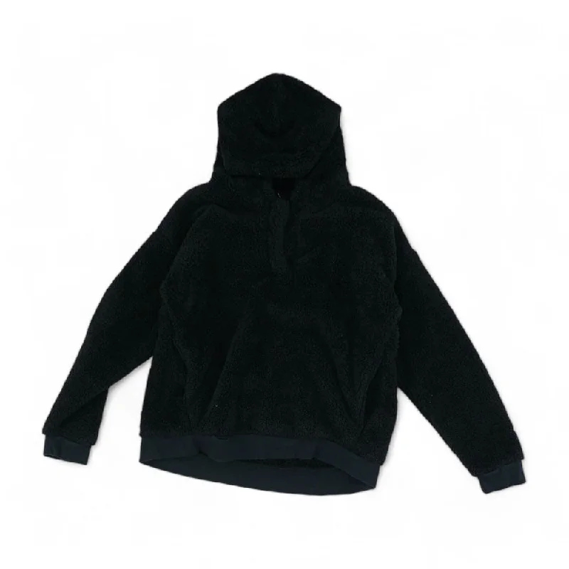 Black Solid Hoodie Hoodie with Hem Raw Edge Edgy Unfinished