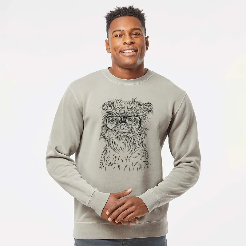 Aviator Alo the Brussels Griffon - Unisex Pigment Dyed Crew Sweatshirt Hoodie with Typography Text Message