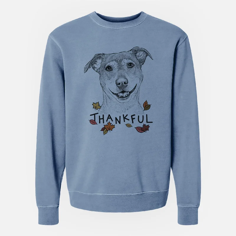 Thankful Reese the Mountain Cur - Unisex Pigment Dyed Crew Sweatshirt Hoodie with Drop Shoulder Relaxed Streetwear