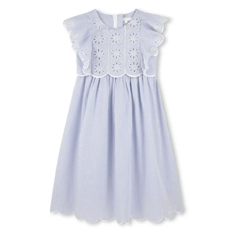 White and Blue Ruffle Sleeve Dress Tunics Denim casual